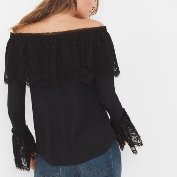 White House Black Market Off The Shoulder Lace Trim Top Small - Picture 2 of 5